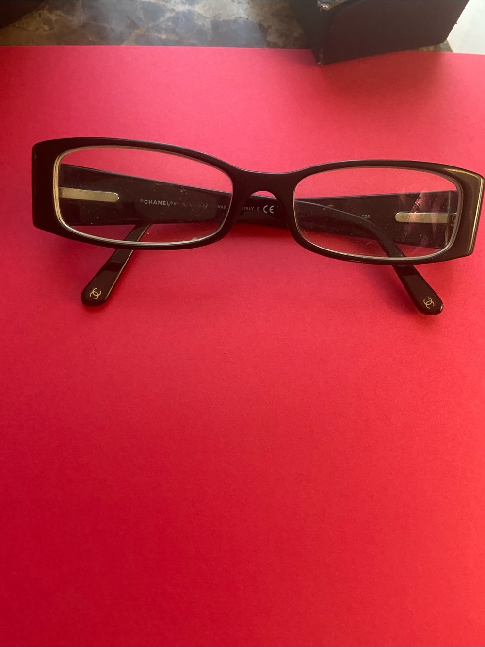 CHANEL Black Rectangular Optical Glasses with CC Accents